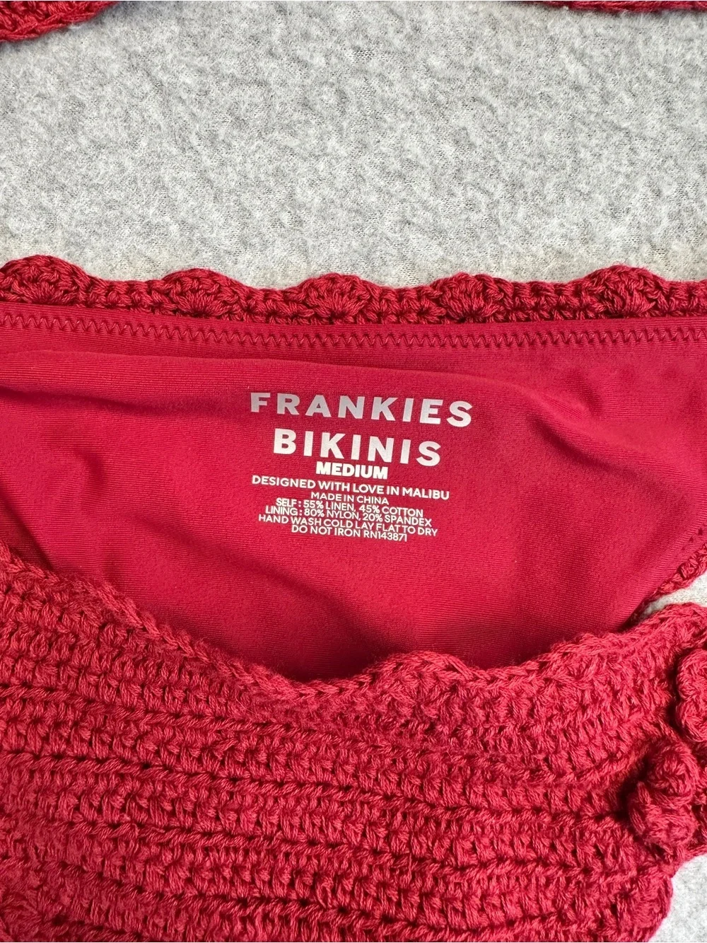 Frankie’s Bikinis Red Crochet Top and Bottom Set
